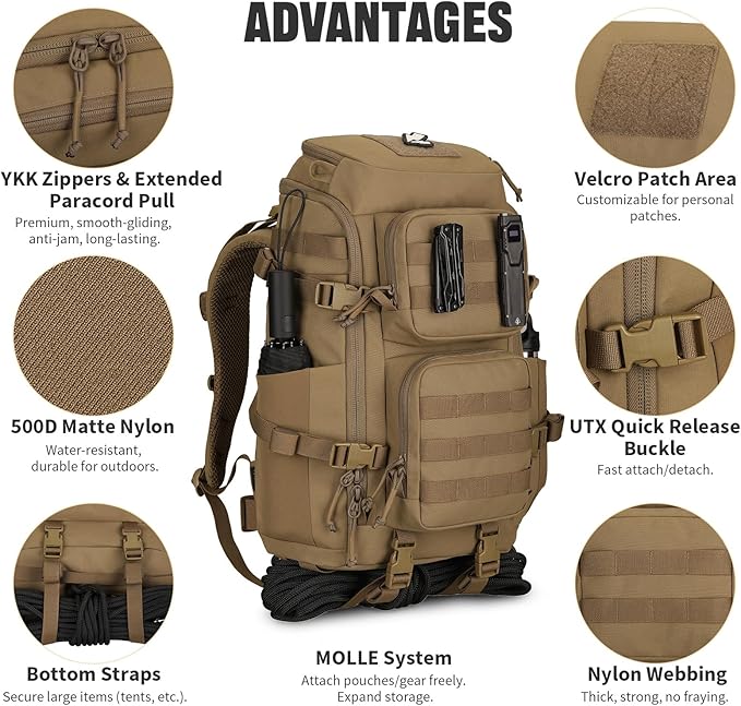 45L Tactical Backpack Military Molle Backpack with 17 Laptop Compartment Survival Large Hiking Travel Rucksack for Outdoors