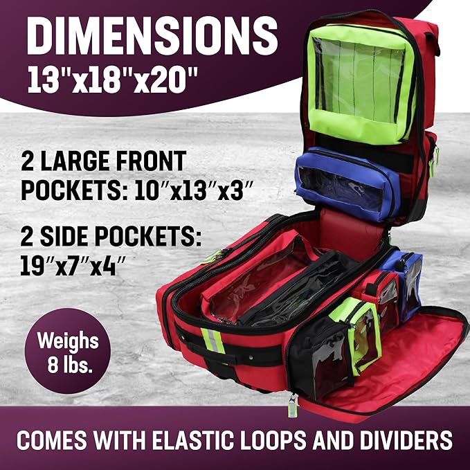 Kemp USA Ultimate EMS Backpack EMT Emergency Medical Bag with Oxygen Cylinder Strap Heavy Duty Multi Pocket Search and Rescue Medic Pack Professional 8 Lbs Field Ready Design