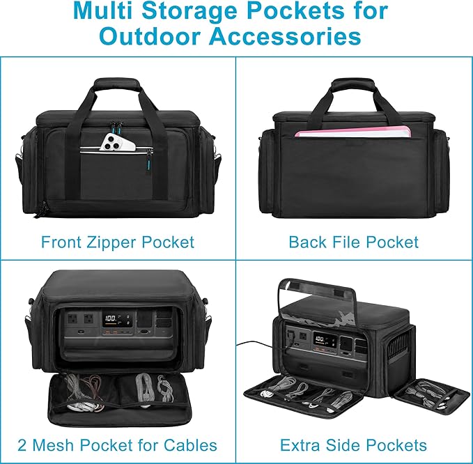 Trunab Portable Station Carrying Case Compatible with DJI 1000 Power Station Generator Protective Shoulder Bag with Transparent Front Panel and Heat-Dissipating Side ZippersBlack