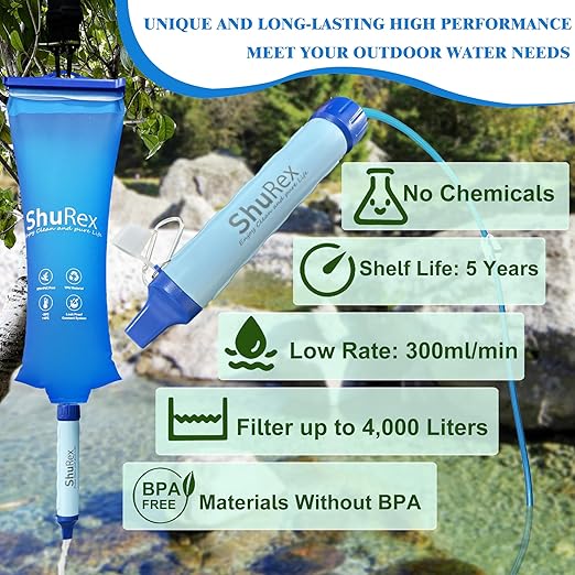 Gravity Fed Water Filtration System with Adjustable Tree Strap Gravity Bag with Filter Straw Water Purifier Survival for Travel Backpacking and Emergency Preparedness (3L)