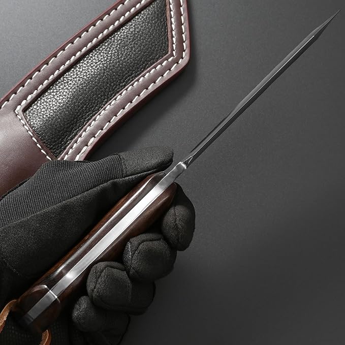 Gtkii GTK43 Fixed Blade Knife High Carbon Steel Hand Forged Blade Full Tang Rosewood Handle Fix Knifes for Camping Hunting Collection with Leather Sheath