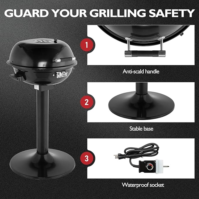 Outvita Indoor/Outdoor Electric Grill 1600W Portable Removable Stand Grill with Double Layer Design for BBQ Patio &amp Backyard (Black)
