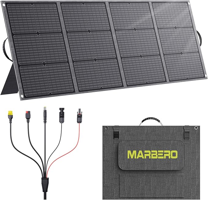 MARBERO 200W Portable Solar Panel for Power Station IP68 Waterproof 200 Watt Foldable Solar Charger &gt23% High Efficiency Compatible with Solar Generator for Camping RV Outdoor Cloudy