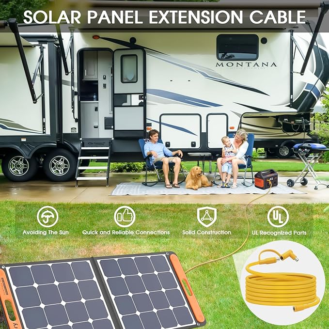 Solar Panel Extension Cable for Jackery 20FT 14AWG 8mm DC Connector Compatible with Yeti Anker BLUETT Jackery Portable Power Stations for Outdoor Camping RV Emergency Use (Yellow)