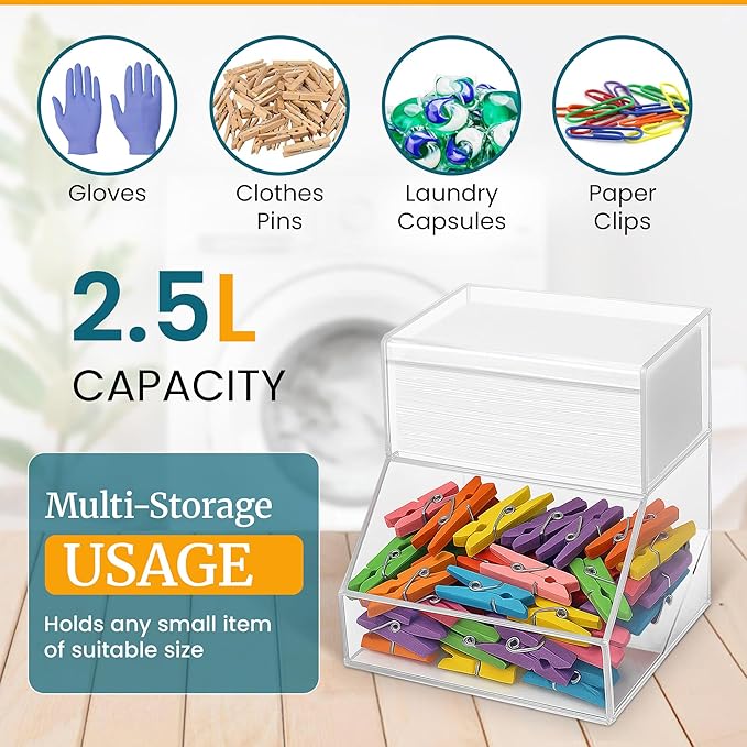 2-Compartment Acrylic Storage Container Laundry Pods and Dryer Sheet Dispenser Clear Dishwasher Pod Holder with Lid