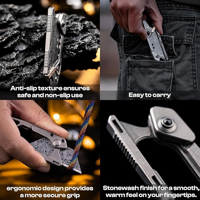 Titanium Safety Portable Multi-Knife- 30g 6-in-1 EDC Keychain Tool with Child Safety Lock Replaceable Blade Tritium Tube Slot for Everyday Carry Outdoor Adventures &amp Home Use
