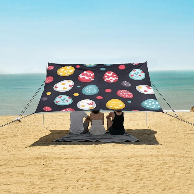 Watercolor Easter Eggs Beach Tent Sun Shelter Set UPF50+ UV Protection 10.5 x 9.19 FT Camping Shade Canopy with Sandbags Sand Anchors Carrying Bag and Others