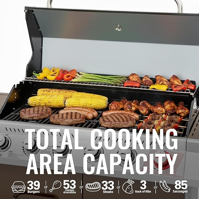 Royal Gourmet GA6402C 6-Burner Propane Gas Grill with Sear Burner and Side Burner 74000 BTUs Cabinet Style Outdoor BBQ Grill for Barbecue Grilling &amp Backyard Cooking Coffee