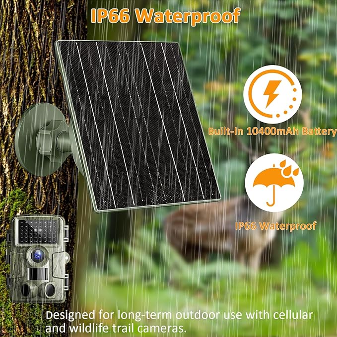 Zivif Solar Panel Charger for Trail &amp Hunting Cameras 10W 3.7V 10400mAh Built-in Battery 6V/12V Adjustable Output Universal Adapter Cables (DC5521 DC4.0x1.7mm DC3.5x1.35mm Type-C)