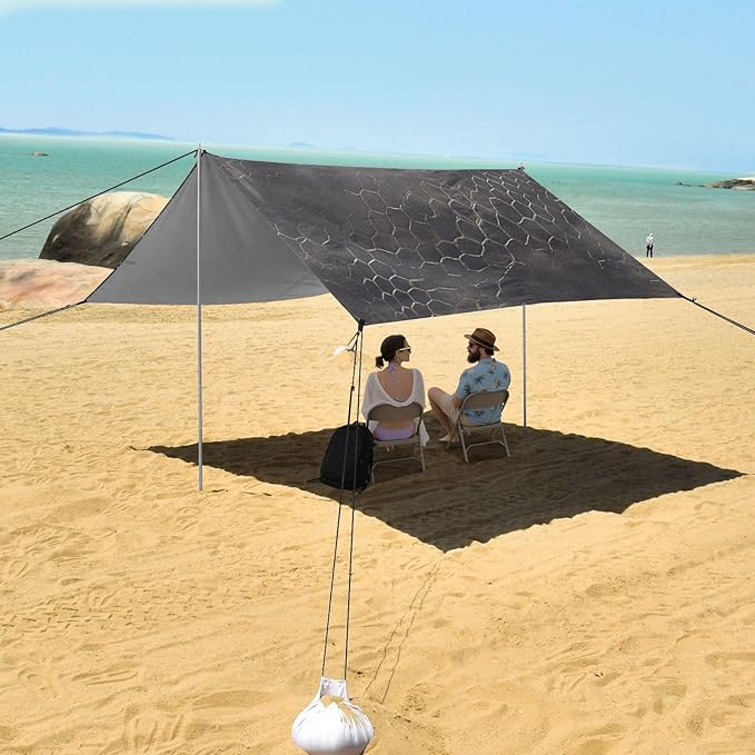 Snake Skin Print Style Darkgray Beach Cabana UPF50+ Protection Waterproof Large Portable Sun Shelter with Sand Shovel for Camping Picnics Backyard