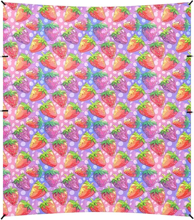 ALAZA Rainbow Strawberry Polka Dots Beach Tent Sun Shelter UPF50+ Protection Beach Shade Canopy w/ 4 Sandbags for Outdoor Camping Fishing Backyard Fun Picnic 10x9 ft