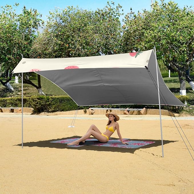 ALAZA Dotted Strawberry Pattern Beach Tent Sun Shelter Portable Canopy Sunshade for Outdoor Camping Picnics Backyard Fun 10x9 ft