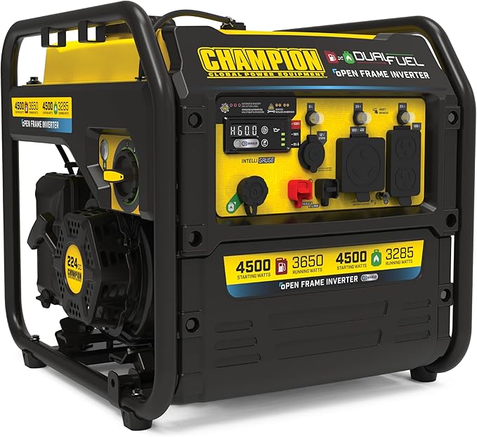Champion Power Equipment 4500-Watt Electric Start Dual Fuel RV Ready Portable Open Frame Inverter Generator with Quiet Technology and CO Shield®