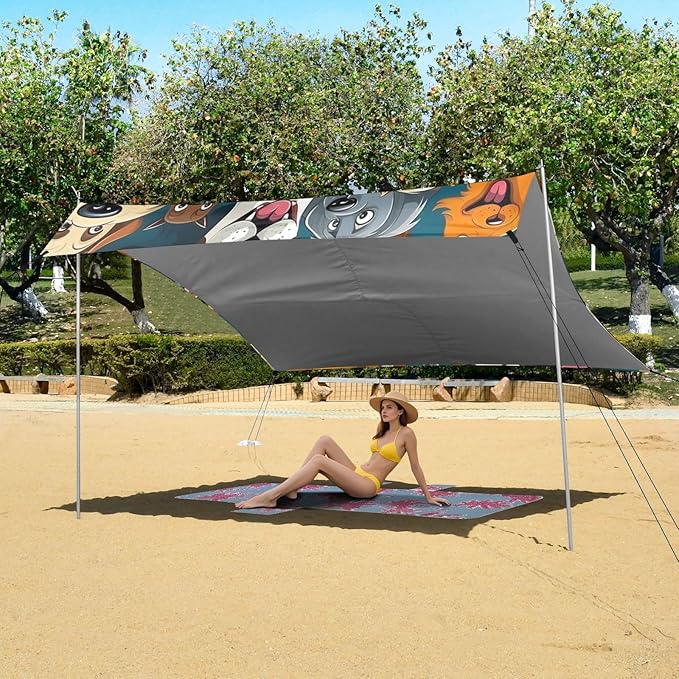 ALAZA Funny Dogs on Blue Beach Tent Sun Shelter Portable Canopy Sunshade for Outdoor Camping Picnics Backyard Fun 10x9 ft