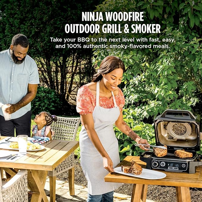 Ninja OG751 Woodfire Pro Outdoor Grill Built-In Thermometer7-in-1 Master GrillBBQ Smoker&amp Outdoor Air Fryer Plus BakeRoastDehydrate &amp BroilWoodfire TechnologyWeather-ResistantGrey XL