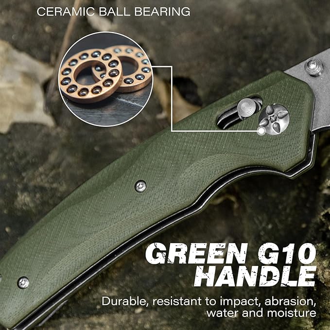 Axis Lock Folding Pocket Knife with Clip 3.44 8Cr13MoV Steel Drop Point Blade and G10 Handle Crossbar Lock Knives for Men Women Camping Hiking Survival Pocketknife