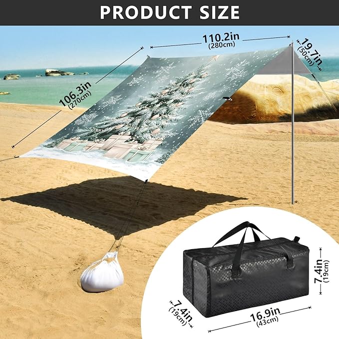 ALAZA Green Christmas Tree Beach Tent Sun Shelter Portable Canopy Sunshade for Outdoor Camping Picnics Backyard Fun 10x9 ft