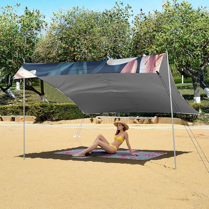 ALAZA Beautiful Pink Lily Beach Tent Sun Shelter Portable Canopy Sunshade for Outdoor Camping Picnics Backyard Fun 10x9 ft