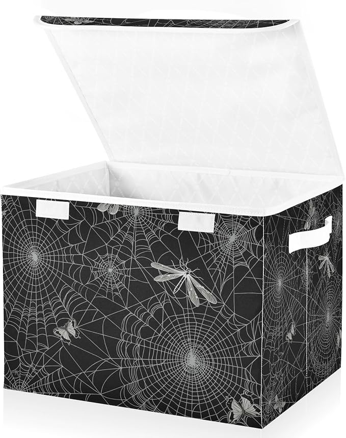 senya Halloween Baskets Collapsible Storage Bins with Lids Spiderweb Butterfly Dragonfly Storage Boxes Clothes Baskets for Organizing