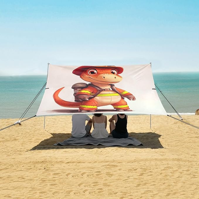 ALAZA Fire Fighter Dinosaur Beach Tent Sun Shelter Portable Canopy Sunshade for Outdoor Camping Picnics Backyard Fun 10x9 ft