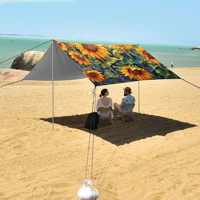 ALAZA Blooming Field of A Sunflowers Beach Tent Sun Shelter Portable Canopy Sunshade for Outdoor Camping Picnics Backyard Fun 10x9 ft