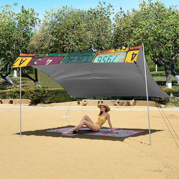 ALAZA Colorful License Plates Beach Tent Sun Shelter Portable Canopy Sunshade for Outdoor Camping Picnics Backyard Fun 10x9 ft