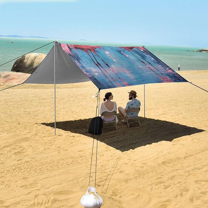ALAZA Two Pink Flamingo Beach Tent Sun Shelter Portable Canopy Sunshade for Outdoor Camping Picnics Backyard Fun 10x9 ft