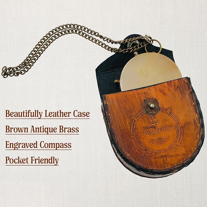 Brass Compass with “Go Confidently in the Direction of Your Dreams” Quote by Thoreau – Leather Case Gift for Graduation Baptism Student Grandson Hiking Trekking Motivation &amp Adventure
