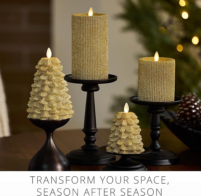 Luminara Rich Gold Glitter Flameless LED Candle North Tree Moving Flame Pillar (3.8 x 6)