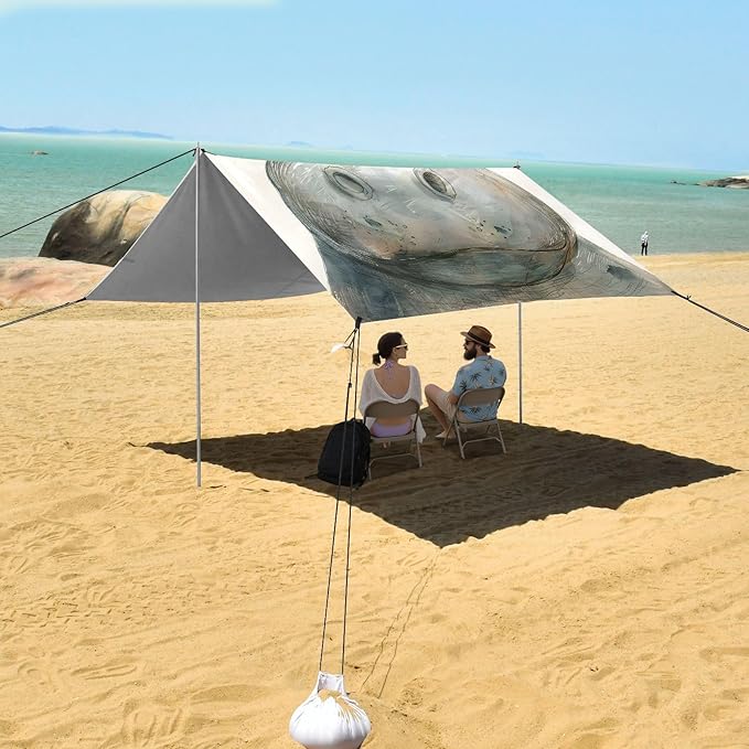 ALAZA Hippo Hippopotamus Bird Beach Tent Sun Shelter UPF50+ Protection Beach Shade Canopy w/ 4 Sandbags for Outdoor Camping Fishing Backyard Fun Picnic 10x9 ft