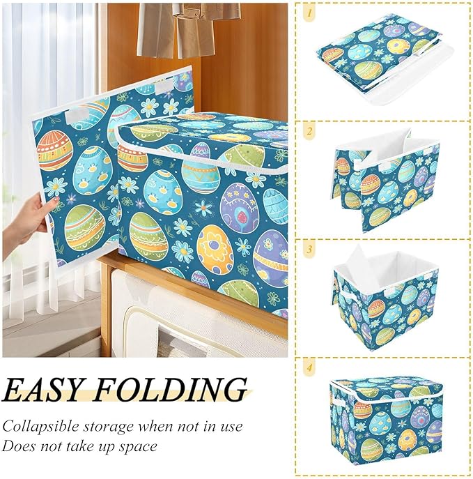 Christmas Storage Baskets with Lids Blue Eggs Collapsible Bins Stackable Fabric Linen Baskets Closet Organizer Container 16.5x12.6x11.8