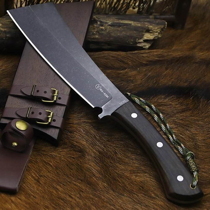 BA-KOR (Pioneer ) (14.6) DC53 steel 6mm thickened full Tang fixed knife+ Wooden sheath &amp(5.9IN) Cerium Igniter suitable for outdoor hunting cutting chopping camping obstacle removal explora
