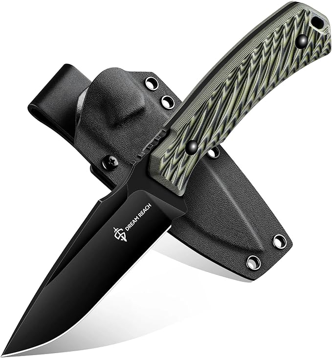 Dream Reach Fixed Blade Knife - D2 Steel Tactical Knife with Ergonomic Full Tang Handle and Kydex Sheath for Outdoor Camping Survival Gift for Men Women