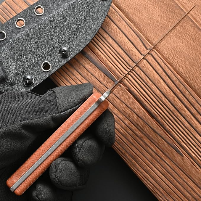 FF104 Fixed Blade Knife 14C28N Steel Blade Micarta Handle Full Tang Knife for Outdoor Camping Hunting Fishing Working(Brown)
