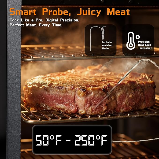 Large Vertical Electric Smoker Grill – 633 sq in | 4-Rack BBQ Smoker with Built-in Meat Probe Wood Chip Loader &ampWeather-Resistant Cover – Perfect for Steak Fish Ribs (Black)