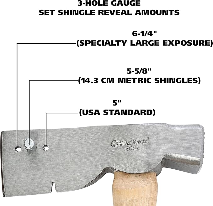 GreatNeck SHR14 Roofing Hatchet 20 Oz. Hatchet Hammer for Installing Roofing Shingles Drop Forged Steel Head Genuine Hickory Handle Roofing Tools