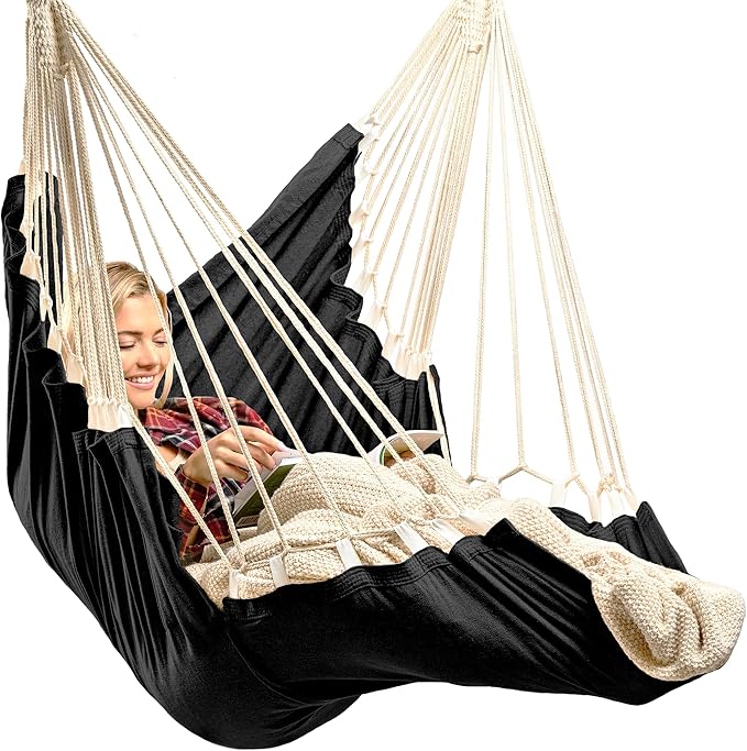 Hanging Hammock Chair Swing – Hanging Chair Outdoor &amp Indoor - Hammock Swing Chair – Quick &amp Easy Setup with Hardware Kit – Durable &amp Spacious Full Body Support – Holds 440 Lbs