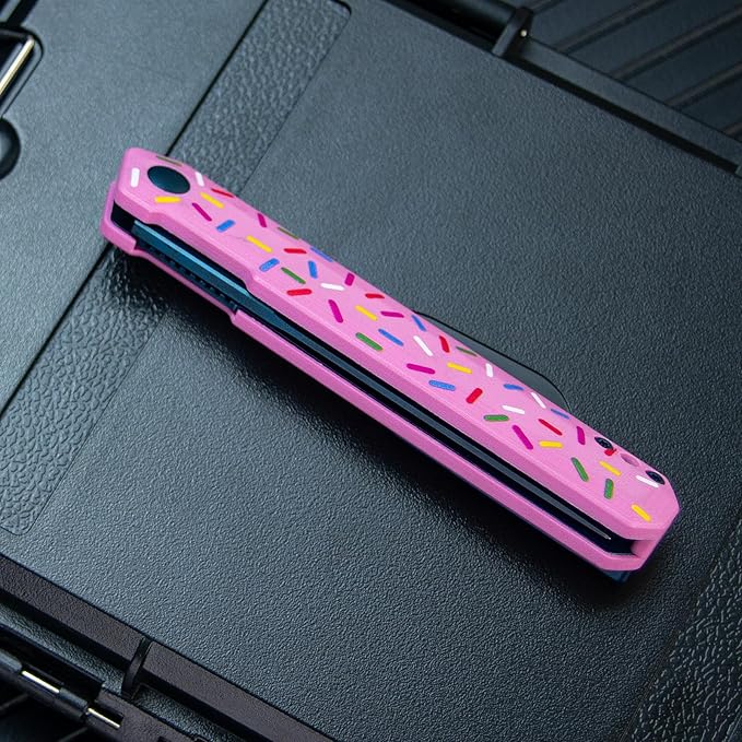 BELLIA BORS EDC Donut Folding Pocket Knife D2 Steel Blade with Anti-slip Handle Pocket Clip Outdoor Camping Hunting Fishing