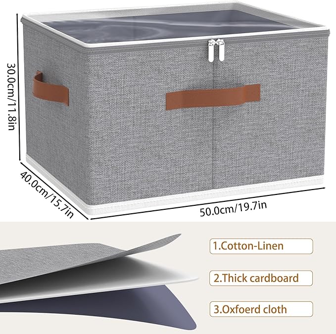 OUTBROS Large Storage Bins with Lid Foldable Bags Wardrobe Organiser with Handle and Zipper Used for storing clothes blankets pillows 19.7 x 15.7 x 11.8 inch 2-Pack