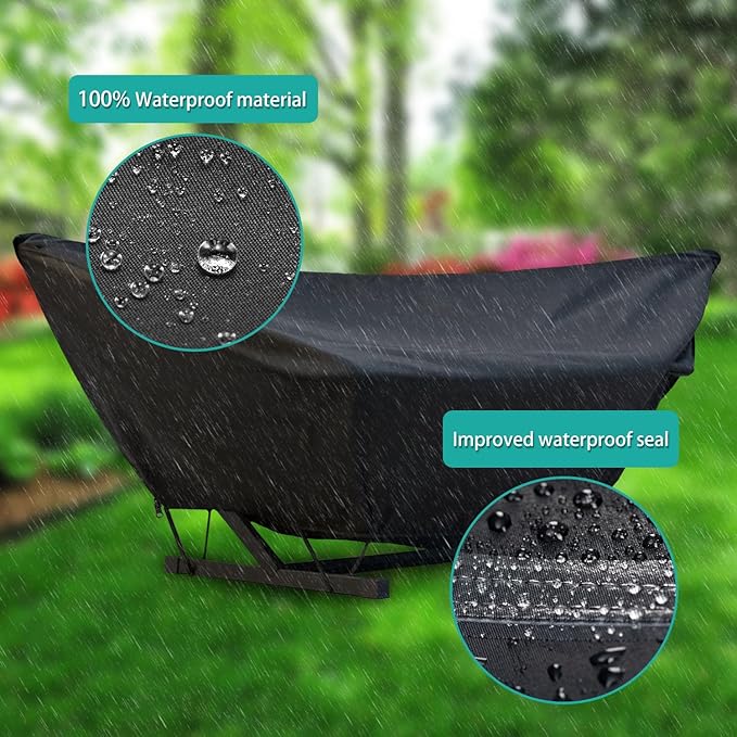 Outdoor Hammock Cover with Zip and Elastic Ropes Heavy Duty 420d Hammock Covers with Adjustable Buckle for Outdoor Universal Hammocks Waterproof Windproof (9-10FTBlack)