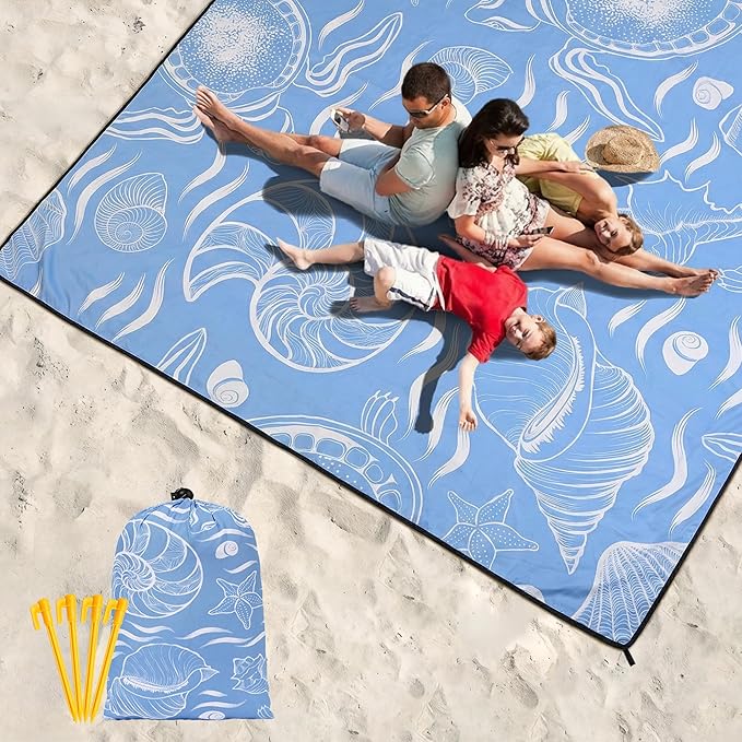 Beach Blanket Waterproof Sandproof Beach Mat 79 X 83/10'x9'for 2-8 Adults Quick Drying Outdoor Picnic Mat Beach Accessories for Travel Camping Hiking