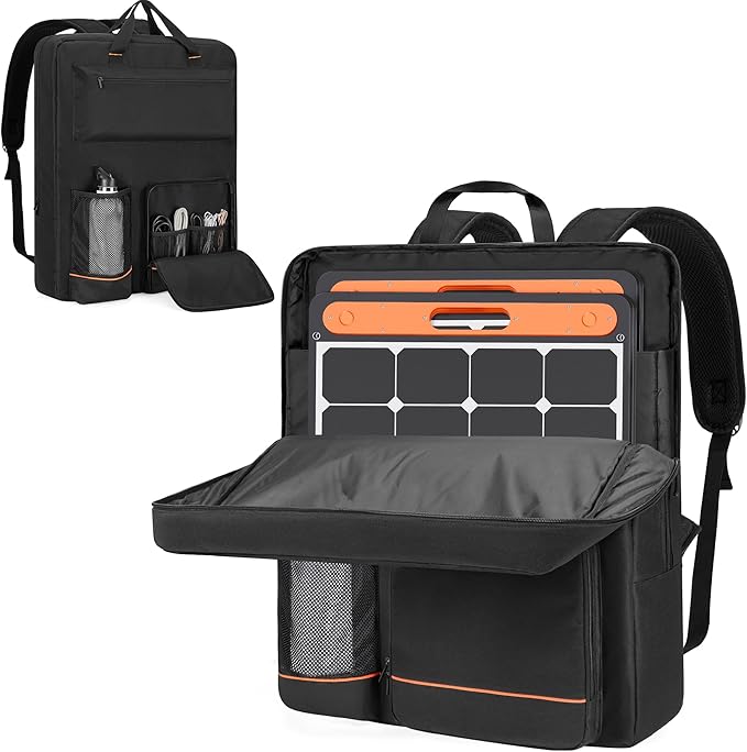 HODRANT Solar Panel Storage Bag Travel Backpack Compatible with Jackery SolarSaga 100W 100X 200W Padded Carrying Case for 2 Panels Portable Carrier with Pockets