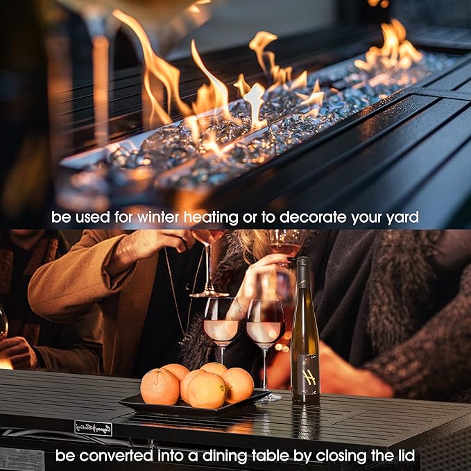 LEGACY HEATING 57 inch Gas Fire Pit Table Outdoor Propane Fire Pit Table 50000BTU Fire Table with Lid Retangular Bronze Firepit Table for Garden Courtyard Deck Poolside Party