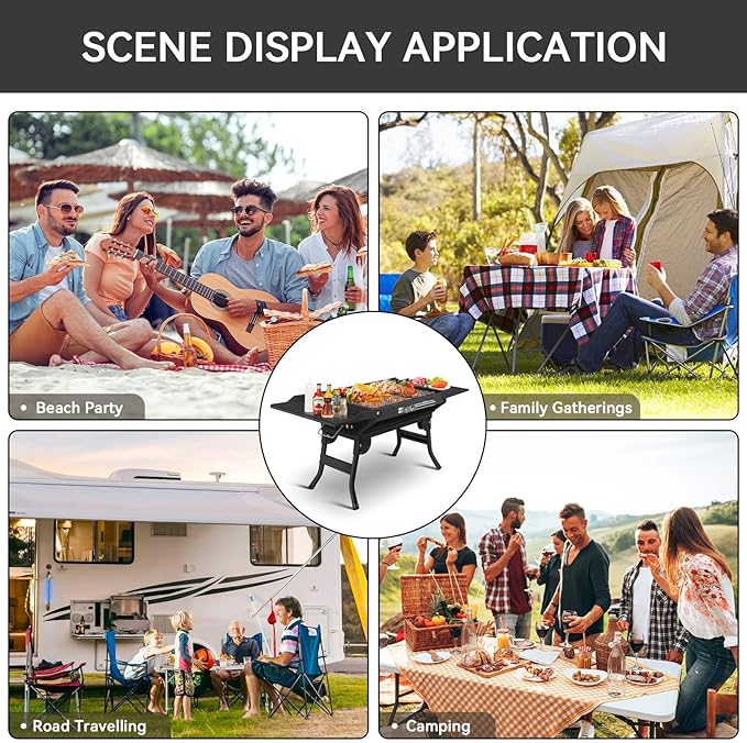 Portable Charcoal Grill Foldable Grills BBQ Grill Charcoal Small Grill for Travel Camping Outdoor Cooking Backyard Hiking Patio Garden Picnics Black