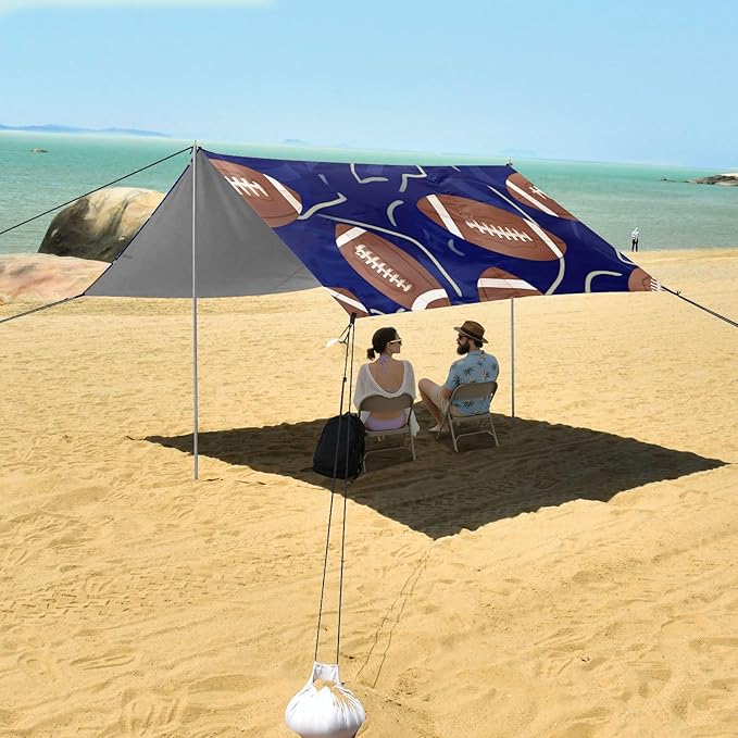 xigua Rugby Beach Tent Sun Shelter with Carrying Bag - Silver Coated Oxford Fabric Beach Canopy for Beach Camping Fishing - Includes Windproof Ropes Sandbags &amp Stakes