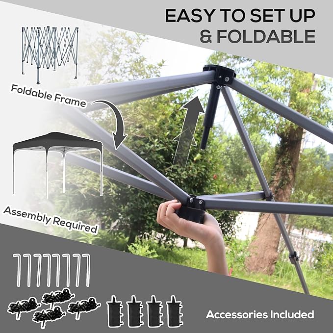 8x8 Sturdy Enhanced Superior AdjustableHeight Foldable Pop-Up Gazebo Canopy CarryBag Wheels HeavyDuty 4LegWeightBags Black