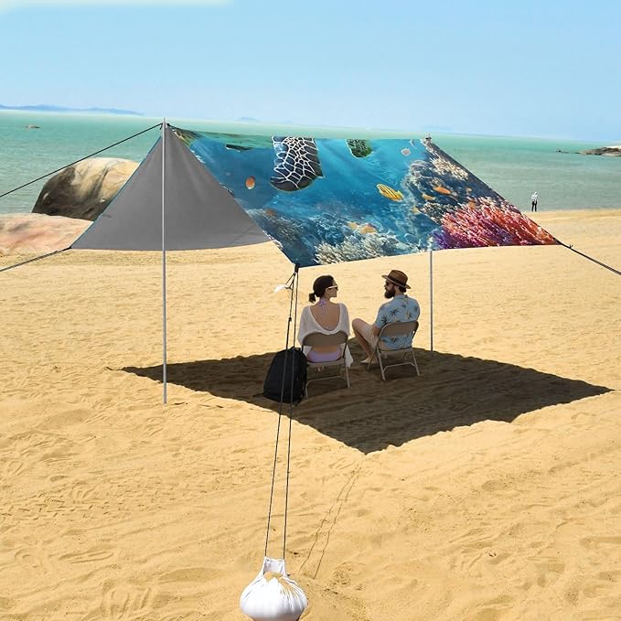 ALAZA A Sea Turtle Underwater Beach Tent Sun Shelter Portable Canopy Sunshade for Outdoor Camping Picnics Backyard Fun 10x9 ft