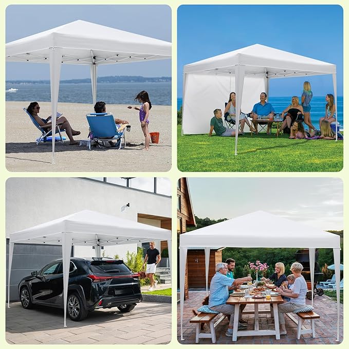 10x10 FT Instant Pop Up Canopy Tent with 4 Removable Sidewalls Waterproof Portable Gazebo Heavy Duty Outdoor Shelter with Mesh Windows &amp Roller Bag for Camping Beach Backyard Parties