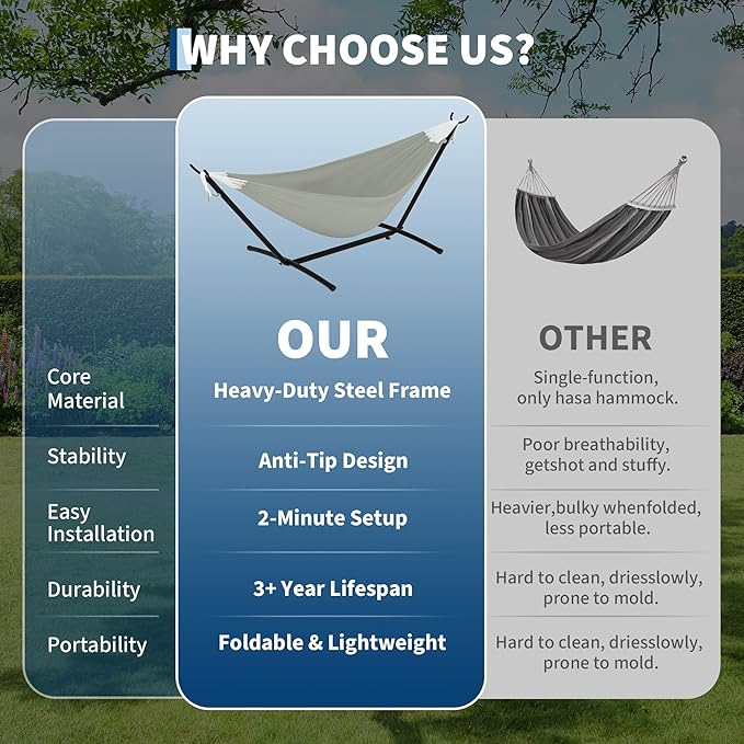 Double Hammocks with Stand for Outside Portable Space Saving Heavy-Duty Steel Stand for Indoor Outdoor Patio with Carrying Bag 450 lbs Capacity