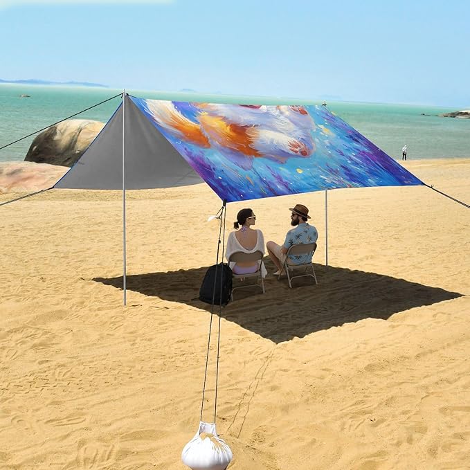 ALAZA Cute Corgi Dog Puppy Starry Beach Tent Sun Shelter UPF50+ Protection Beach Shade Canopy w/ 4 Sandbags for Outdoor Camping Fishing Backyard Fun Picnic 10x9 ft